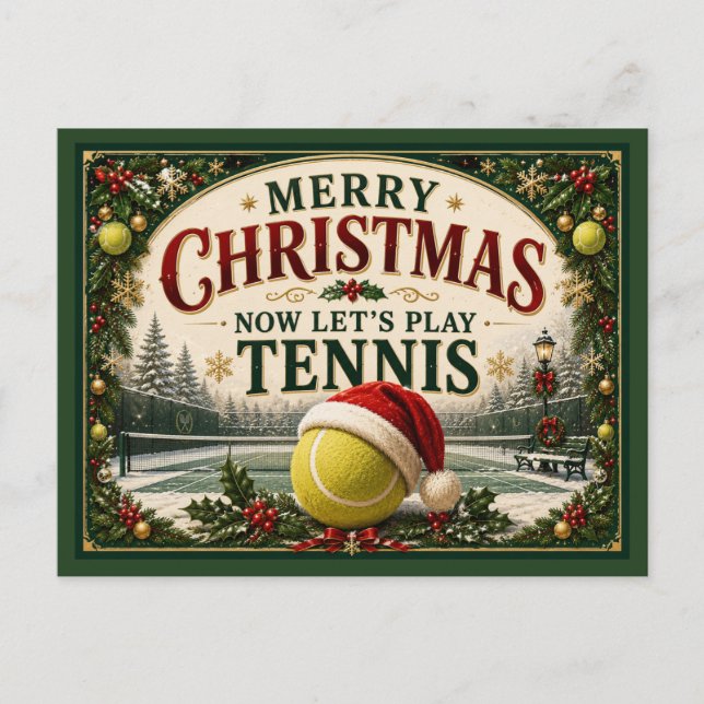 Tennis jul med boll tomtehatt  vykort (Framsida)