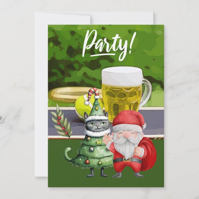 Tennis-jul med Jultomten boll och öl Inbjudningar (Framsida)