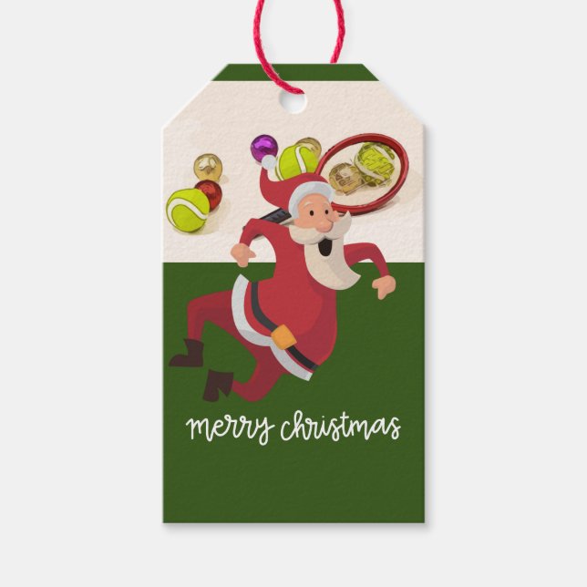 Tennis-jul med Jultomten Boll Racket Presentetikett (Framsidan)