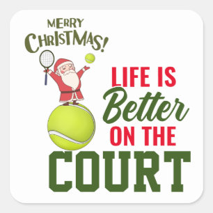 Tennis jul med Jultomten Life är bättre Fyrkantigt Klistermärke
