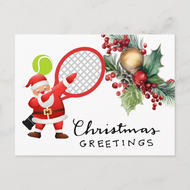 Tennis-jul med Racket-vattenfärg Helg Vykort (Framsida)