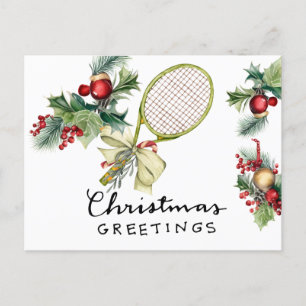 Tennis-jul med Racket-vattenfärg Helg Vykort