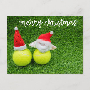 Tennis jul med Santa hatt på tennisboll Vykort