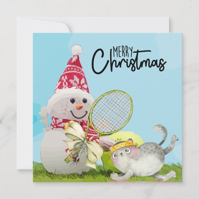 Tennis-jul med Snögubbe och Tennis boll Card (Framsida)