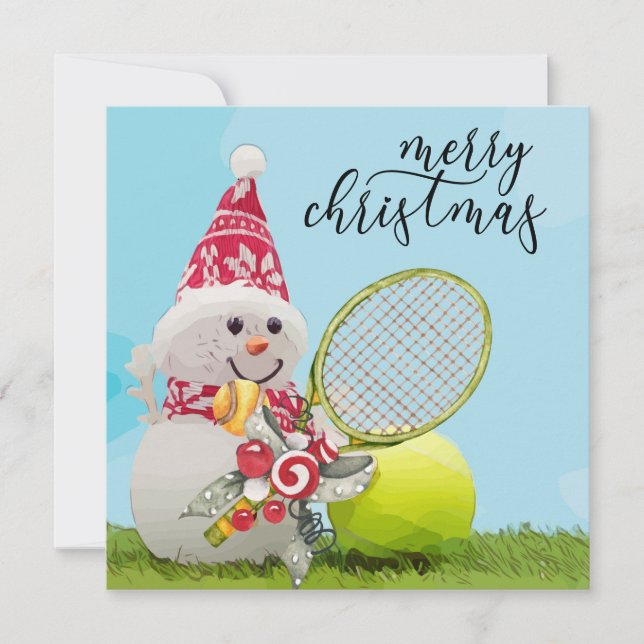 Tennis-jul med Snögubbe och Tennis boll Card (Framsida)