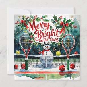 Tennis-jul med Snögubbe på domstolen Julkort