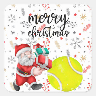 Tennis-jul med tennis boll Jultomten Fyrkantigt Klistermärke