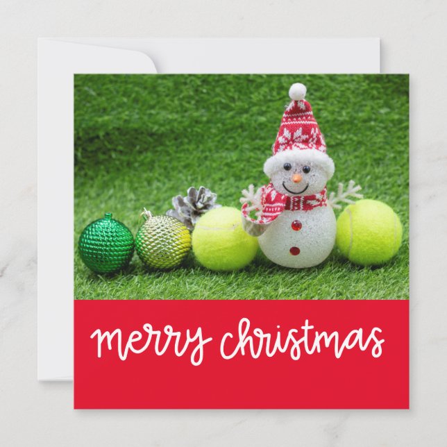Tennis-jul med tennis boll med Snögubbe Julkort (Framsida)