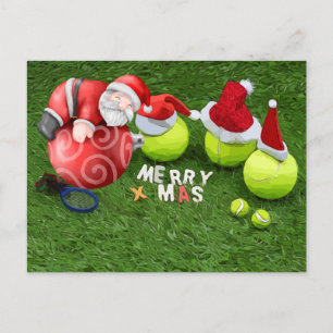 Tennis-jul med tennis boll och Jultomten Helg Vykort