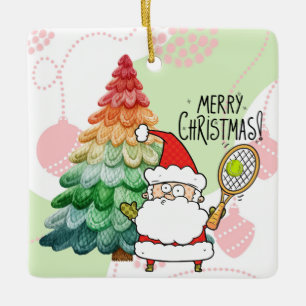 Tennis-jul med tennis boll och Jultomten Julgransprydnad Keramik