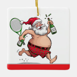 Tennis-jul med tennis boll och Jultomten Julgransprydnad Keramik