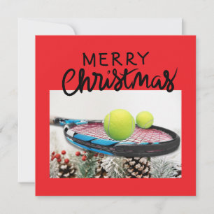 Tennis jul med tennis boll och racket julkort