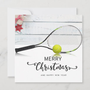 Tennis jul med tennis boll och racket julkort