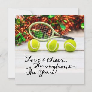 Tennis jul med tennis boll och racket julkort
