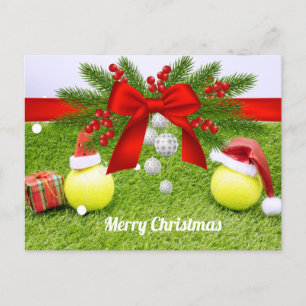 Tennis-jul med tennis boll och Santa hat Helg Vykort