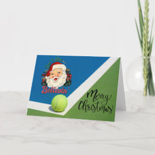 Tennis-jul med tennis boll och Santa hat Helgkort
