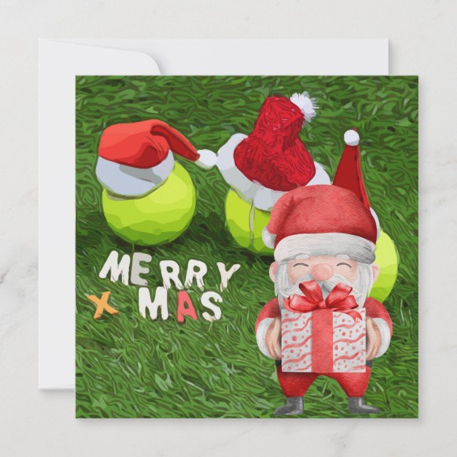 Tennis-jul med tennis boll och Santa hat Ho Julkort (Framsida)