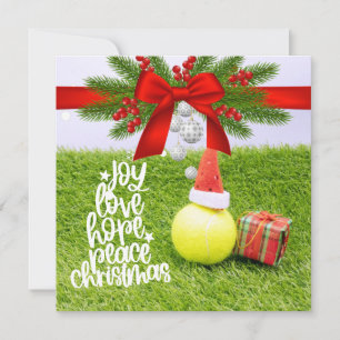 Tennis-jul med tennis boll och Santa hat Julkort