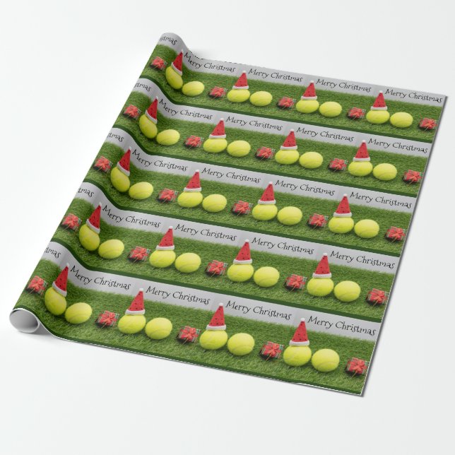 Tennis-jul med tennis boll och Santa hat Presentpapper (Utrullad)