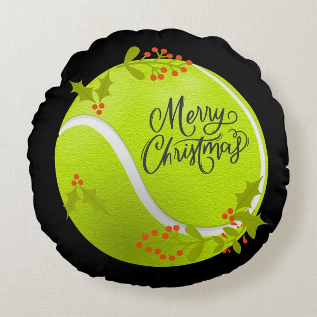 Tennis-jul med tennis boll och Santa Rund Kudde (Framsidan)