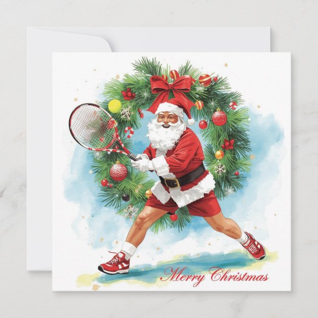 Tennis jul med tomte på banan  julkort (Framsida)