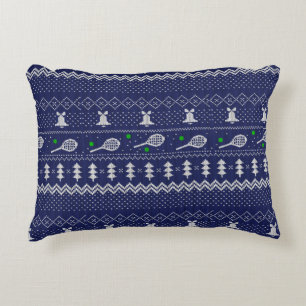 Tennis jul Sweater Knkunnig Mönster Blue Prydnadskudde
