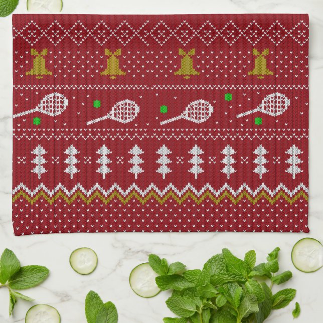 Tennis jul Sweater Knkunnig Mönster Red Julafton Kökshandduk (Vikta)