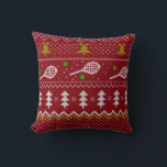 Tennis jul Sweater Knkunnig Mönster Red Julafton Kudde<br><div class="desc">Varma och mysiga vinterdagar och vinternätter illustrerar på ett sätt som ger en klassisk, ful julsvett med tennisracketar och grönt tennis bollar, jingle klockor, fir träd och snöflingor. Minimalistisk festiv mönster-svettare i Julafton i ljusblått och vitt för tennisspelare. Tunnnis Jul mönster svettare. Tennis Julafton design. Skandi tennis jul Noel-presenter. Nordiska...</div>