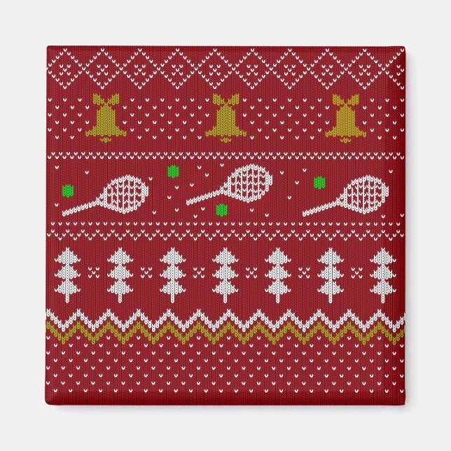 Tennis jul Sweater Knkunnig Mönster Red Julafton Magnet (Framsidan)