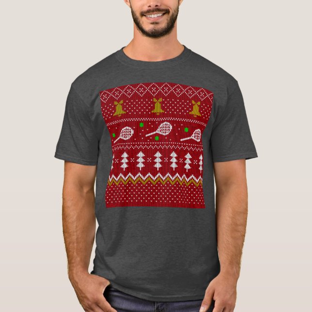 Tennis jul Sweater Knkunnig Mönster Red Julafton T Shirt (Framsida)