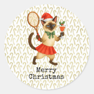 Tennis jul tema för kattälskare runt klistermärke