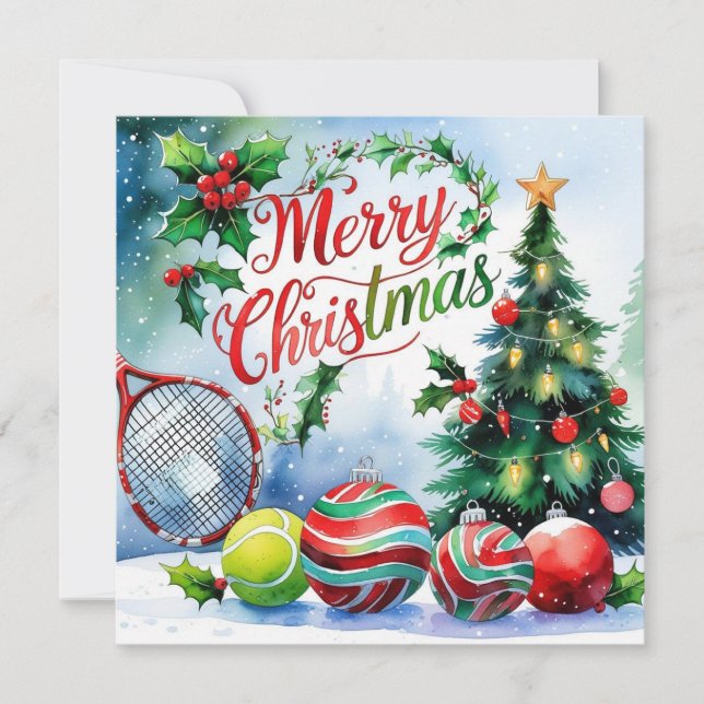 Tennis jul tema för spelare  julkort (Framsida)
