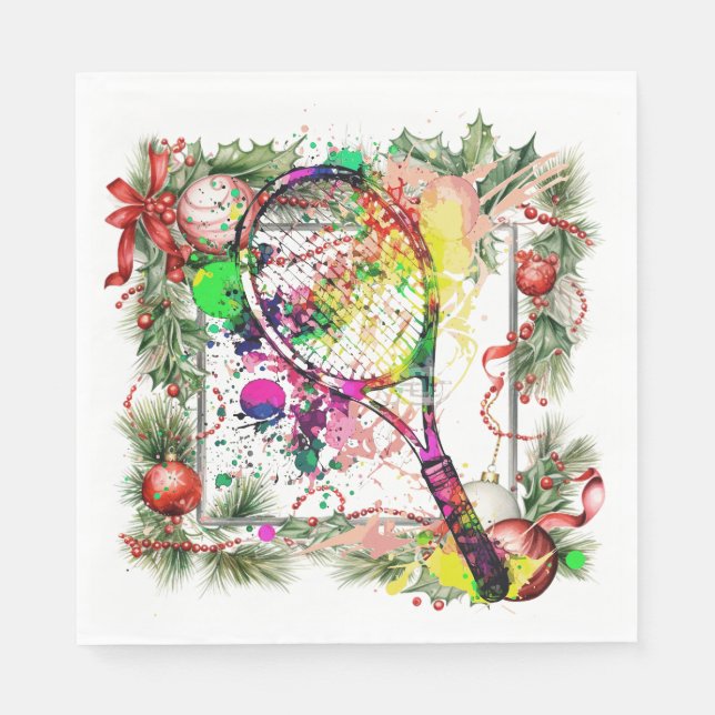 Tennis jul Watercolor Pappersservett (Framsidan)