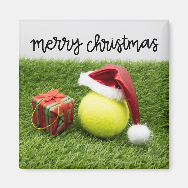 Tennis-julkort med boll och Santa Helgdag Magnet (Framsidan)