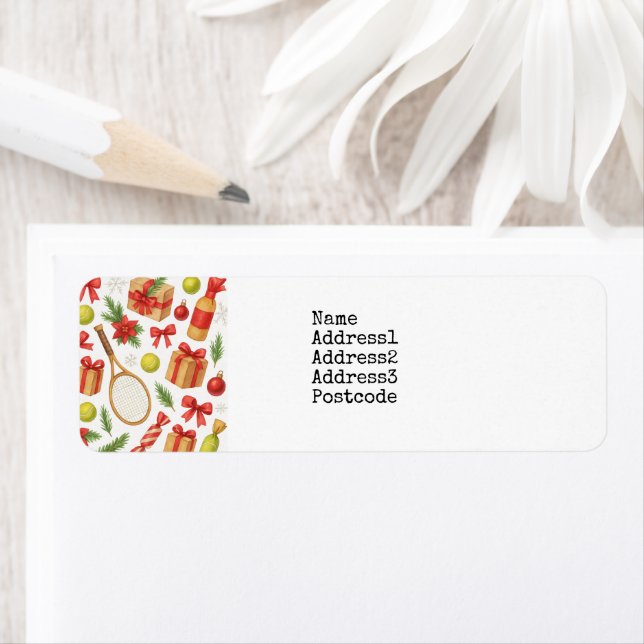 Tennis jultema med gåvor returadress etikett (Insitu)