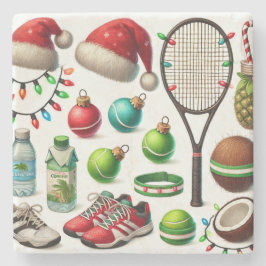 Tennis-jultema med racket och julhat stenunderlägg