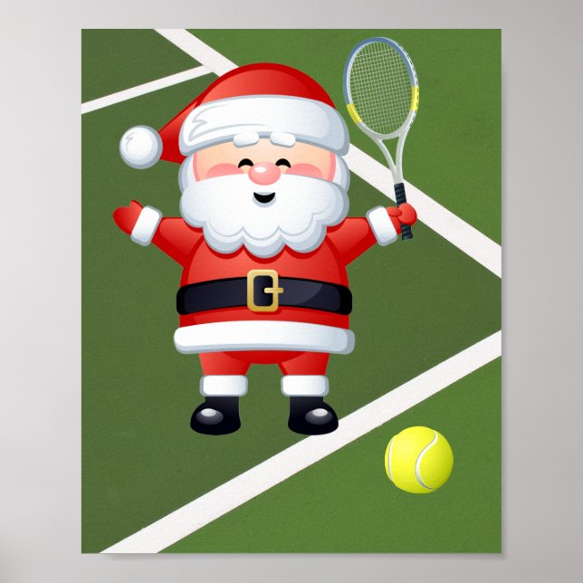 Tennis Jultomten med jul i Racket och Boll Poster (Framsidan)