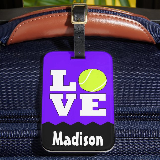 Tennis KÄRLEK Custom Name & Färg Tennis Racket Bag Bagagebricka (Framsida Insitu 2)