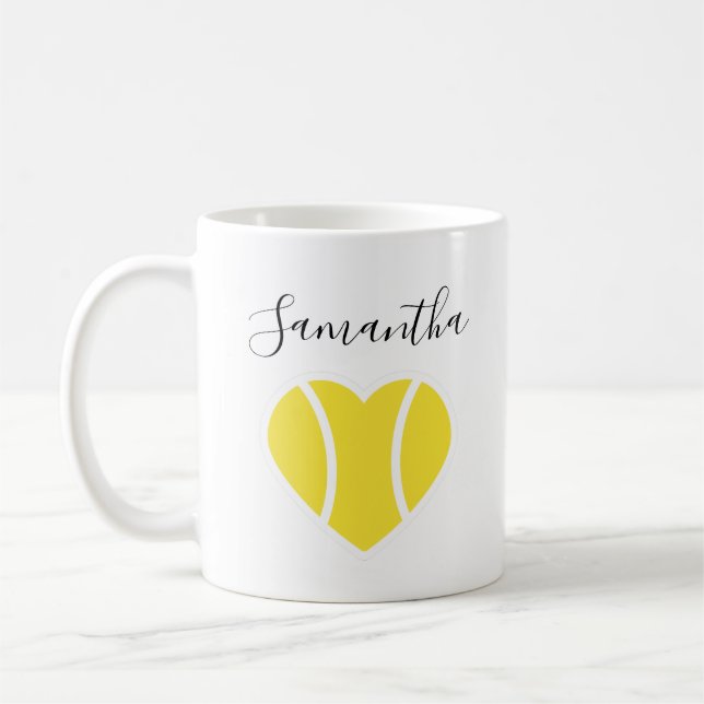 Tennis Kärlek Gult Boll Heart Sports Personlig Kaffemugg (Vänster)