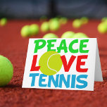 Tennis Kärlek Helgkort<br><div class="desc">Jag kärlek spelar tennis. En söt julklapp till tennis-spelare med gult tennis boll som O i Kärlek. Fred och tennis skriven i blått och grönt.</div>