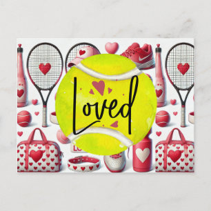 Tennis kärlek med tema i rött och vitt med hjärta helg vykort
