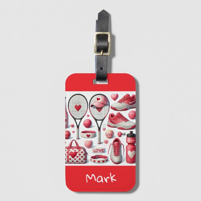 Tennis Kärlek temed valentine's with red eart Bagagebricka (Framsida vertikal)