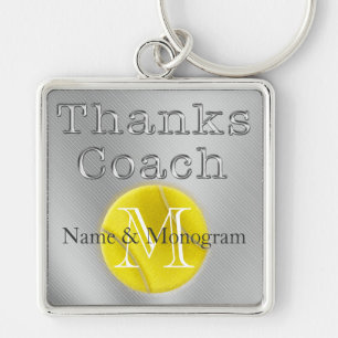 Tennis Keychain för NAMN- och Fyrkantig Silverfärgad Nyckelring