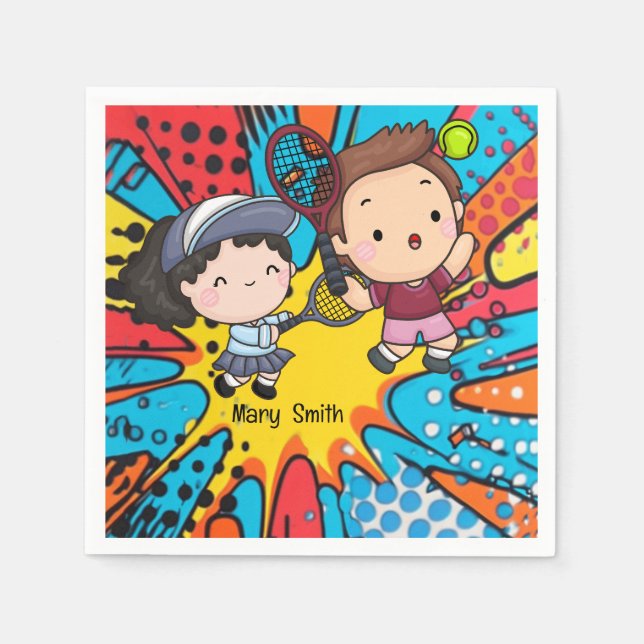 Tennis Kid Födelsedagsfest Abstrakt Background Pappersservett (Framsidan)