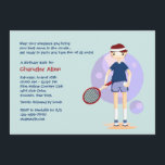 Tennis Kid-inbjudan Inbjudningar<br><div class="desc">Fira en födelsedag i en sportig stil med denna Tennis Kid-inbjudan. (VTZY) Kortet är enkelt att anpassa med din text, ditt teckensnitt, ditt teckensnitt, färg och ett urval av sex pappra typer. Inte exakt vad du är tittar för? Alla våra produkter kan vara designad anpassningsbar för att uppfylla dina behov...</div>