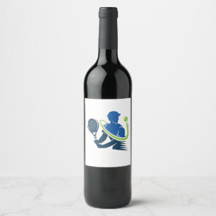 Tennis Klubb Logo - Dynamisk Action, Sportig Stil Vinflaska Etikett