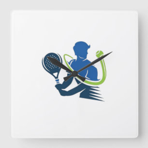 Tennis Klubb Logotyp - Dynamic Action, Sporty Stil Fyrkantig Klocka