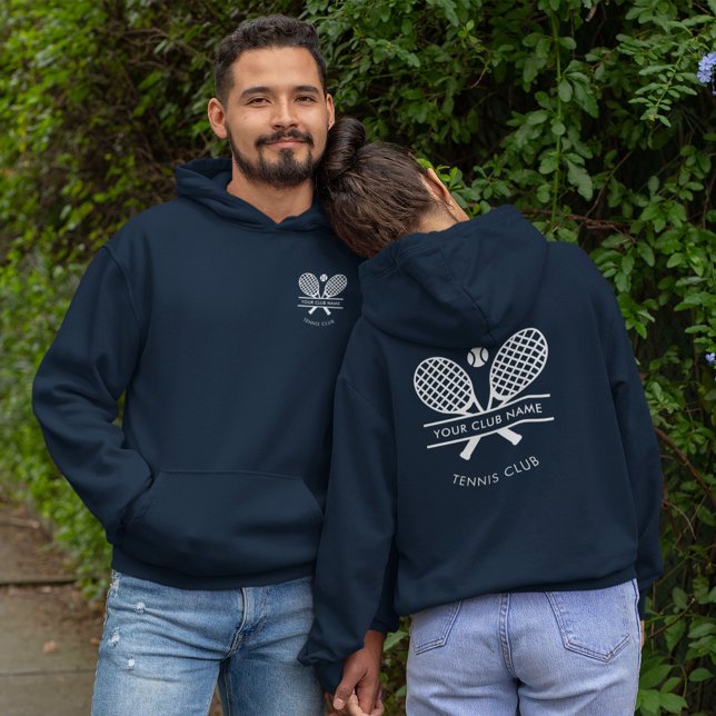 Tennis Klubb Namn Team Logotyp Navy Blue Anpassnin Hoodie (Tennis Club Members Swag Navy Blue Logo Hoodie)