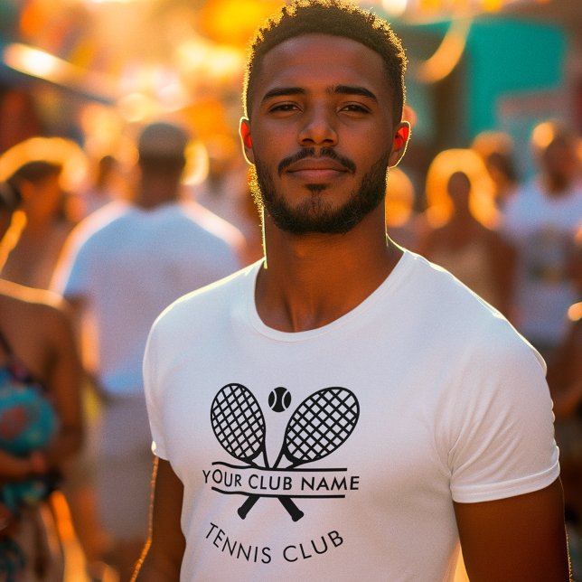 Tennis Klubb Team Player Anpassningsbar Coach T Shirt (Lawn Tennis Club Members Swag T-Shirt with Black Logo for Men)