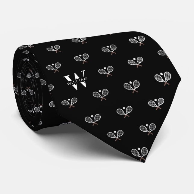 Tennis Klubbs Monogram Namn Black Neck Tie Slips (Rullad)